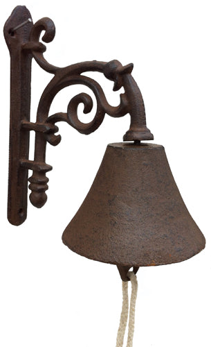 Wandglocke aus Gusseisen in Rostoptik – Vintage Türglocke mit Kordel