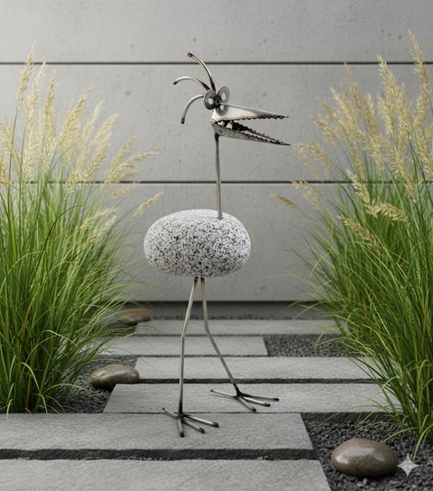 Steinvogel SV 101 ca. 45cm hoch aus Granit und Edelstahl