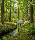 Steinvogel XL aus Granit und Edelstahl ca. 100 cm große Natursteindeko