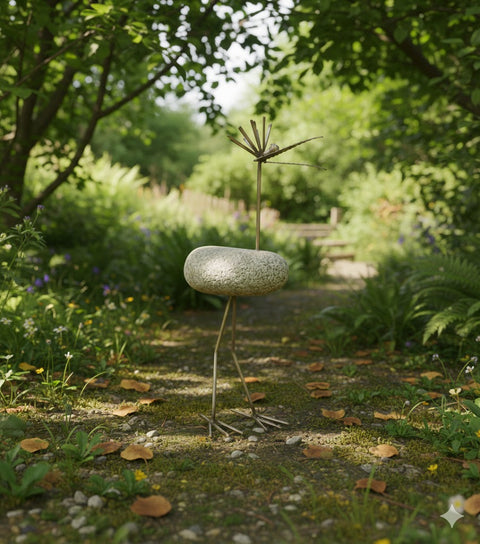 Steinvogel SV 105 ca. 45cm hoch aus Granit und Edelstahl