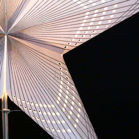 Leuchtstern Prisma weiß Glitter/silber 5 Zacken ca. 60 cm mit Magnetverschluss