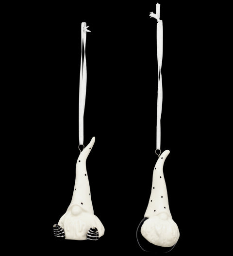 2-er SET: Baumhänger "Santa"  aus Keramik weiß/schwarz ca. 10 cm