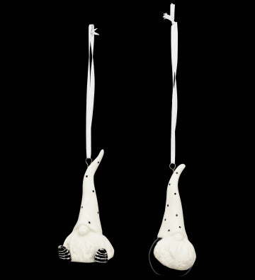 2-er SET: Baumhänger "Santa"  aus Keramik weiß/schwarz ca. 10 cm