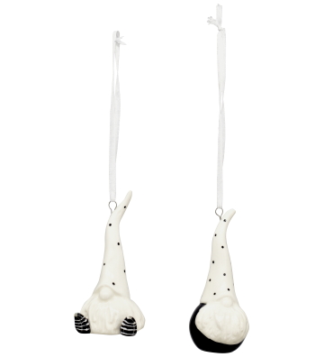 2-er SET: Baumhänger "Santa"  aus Keramik weiß/schwarz ca. 10 cm