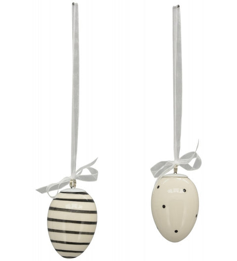XOXO 2-er Set Osterei Hänger aus Keramik weiß, schwarz