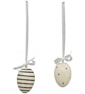 XOXO 2-er Set Osterei Hänger aus Keramik weiß, schwarz