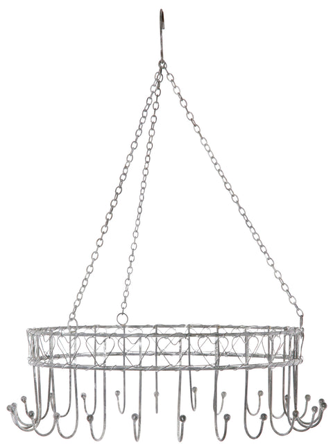 Kräuterkrone zum Hängen Ø 30 cm – Vintage Antiklook Grau – Metall Kräuterhalter mit 24 Haken