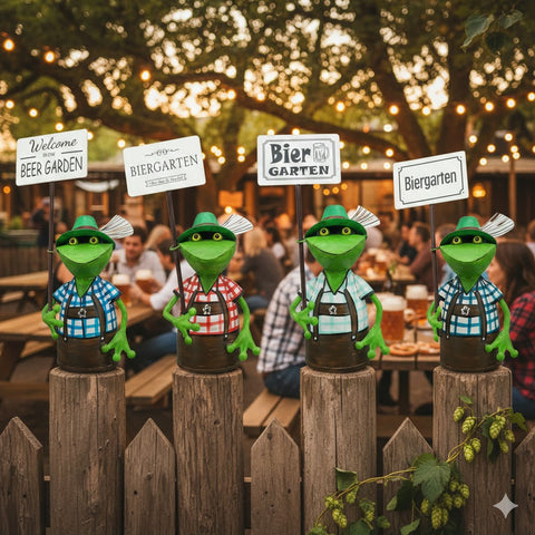Zaunhocker Biergartenfrosch aus Metall – 30 cm zur Wahl 4 Sprüche