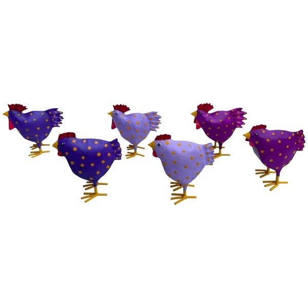 Metallhühner 3er Set in Lila, Violett & Beerenfarben – dekorative Hühnerfiguren