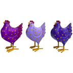 Metallhühner 3er Set in Lila, Violett & Beerenfarben – dekorative Hühnerfiguren
