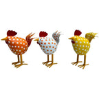 Metallhühner 3er Set Orange, Weiß & Gelb - dekorative Hühnerfiguren