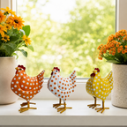 Metallhühner 3er Set Orange, Weiß & Gelb - dekorative Hühnerfiguren