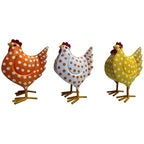 Metallhühner 3er Set Orange, Weiß & Gelb - dekorative Hühnerfiguren