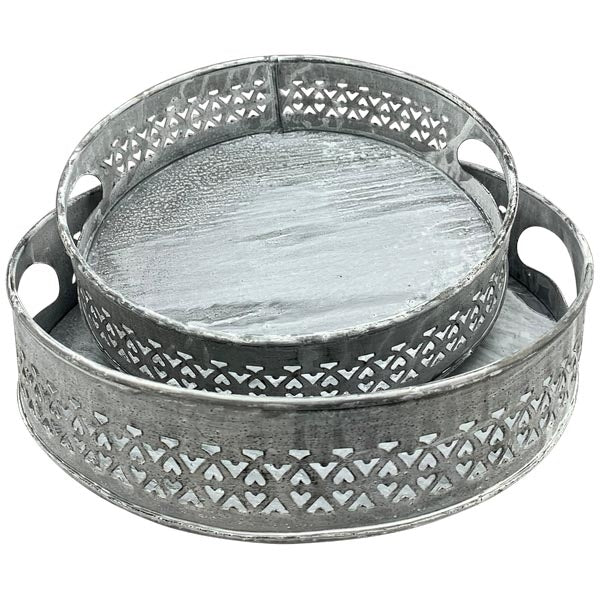 Tablett-Set 2-teilig Grau – dekorative Metalltabletts im Vintage-Look