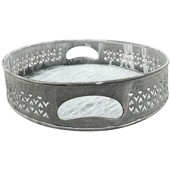 Tablett-Set 2-teilig Grau – dekorative Metalltabletts im Vintage-Look