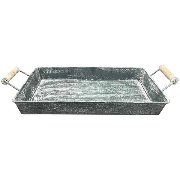 Tablett-Set 2-teilig Grau – dekorative Metalltabletts mit Holzgriffen