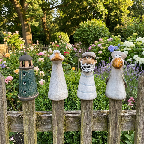 Maritime Zaunhocker aus Keramik – Leuchtturm, Ente, Seemann oder Möwe