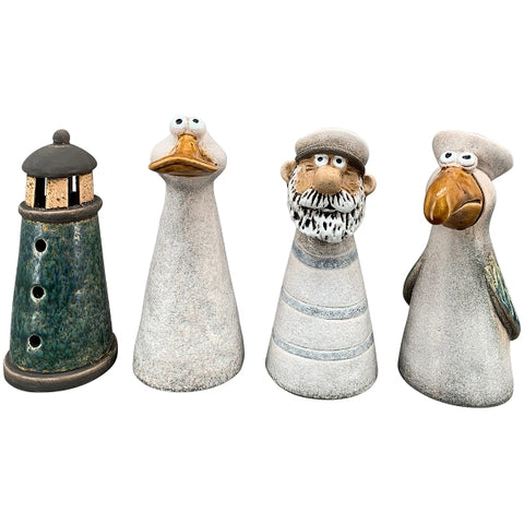 Maritime Zaunhocker aus Keramik – Leuchtturm, Ente, Seemann oder Möwe