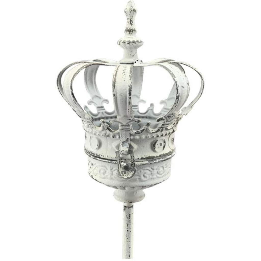 Gartenstecker Krone Weiß – Metall Shabby-Stil ca. 110 cm