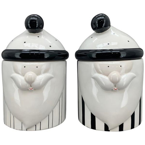 Weihnachtsdose aus Keramik ca. 9,5 x 9,5 x 14 cm – Gestreift in Schwarz-Weiß – mit Zipfelmützen-Deckel – Variante wählbar