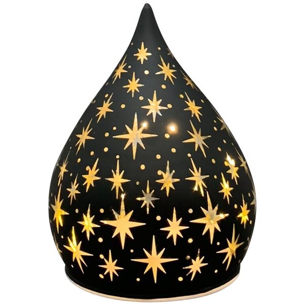 LED Licht Lumière, schwarz, Glas, 10x10x12 cm mit Timerfunktion 6H/18H, ohne Batterie (3xAA)