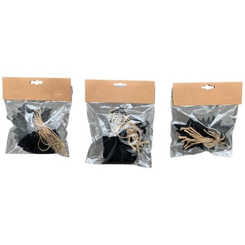 XMAS 3-er SET Anhänger Bloom schwarz aus Holz Stern, Schlittschuh, Schaukelpferd