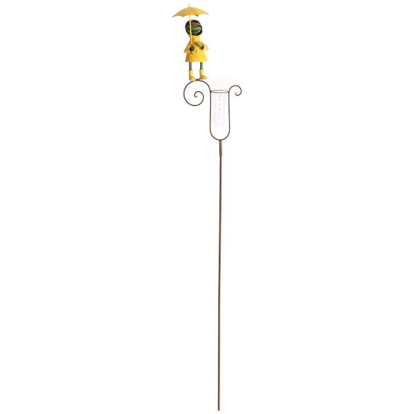 Regenmesser Frosch aus Metall Gartenstecker mit Glas Messzylinder
