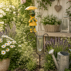 Regenmesser Frosch aus Metall Gartenstecker mit Glas Messzylinder