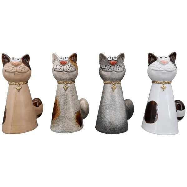 Zaunhocker Katze aus Steinzeug – 4 Farben – Gartendeko