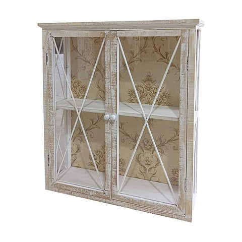 Wandschrank Landhausstil aus Holz – Cremefarben mit Glastüren – ca. 58x17,5x66 cm