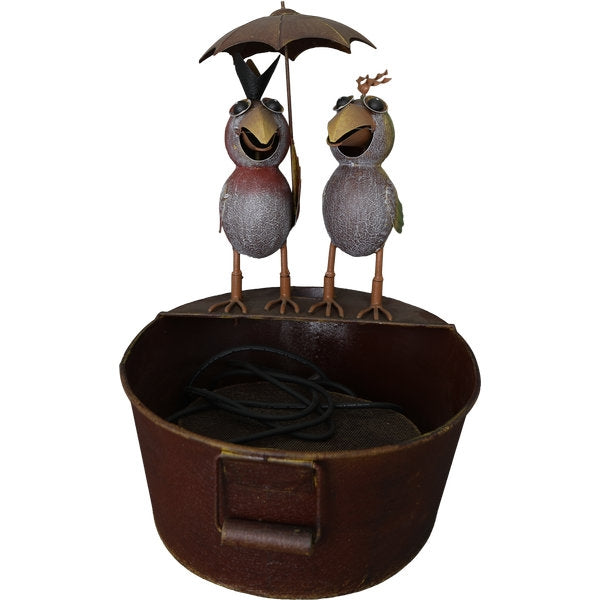 Wasserspeier Vogelpaar mit Schirm & Pumpe – Metallbrunnen mit Wanne 47,5 cm