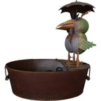 Wasserspeier Vogelpaar mit Schirm & Pumpe – Metallbrunnen mit Wanne 47,5 cm