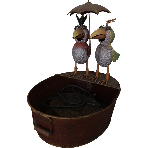 Wasserspeier Vogelpaar mit Schirm & Pumpe – Metallbrunnen mit Wanne 47,5 cm