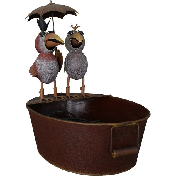 Wasserspeier Vogelpaar mit Schirm & Pumpe – Metallbrunnen mit Wanne 47,5 cm