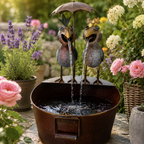 Wasserspeier Vogelpaar mit Schirm & Pumpe – Metallbrunnen mit Wanne 47,5 cm