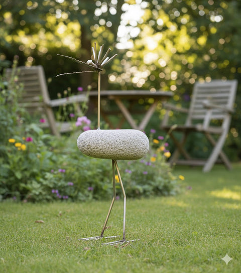 Steinvogel SV 509 ca. 62cm hoch aus Granit und Edelstahl