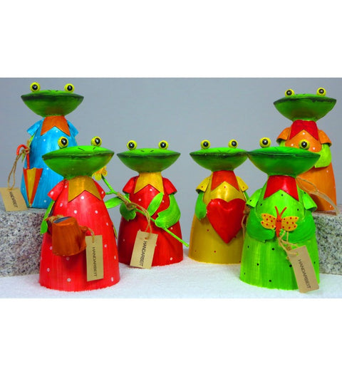 6-er SET: Zaunhocker "Froschdame" aus Metall ca. 20 cm hoch