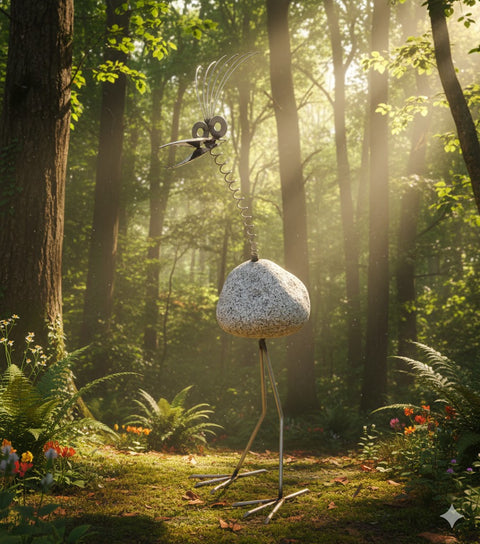 Steinvogel SV 680 ca. 100cm hoch mit Wackelhals aus Granit und Edelstahl