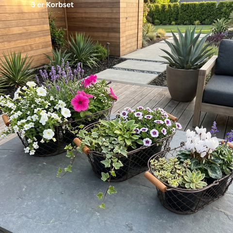 Pflanzkorb 3er Set Metall dunkelrostfarben – Gartendeko Pflanzkörbe