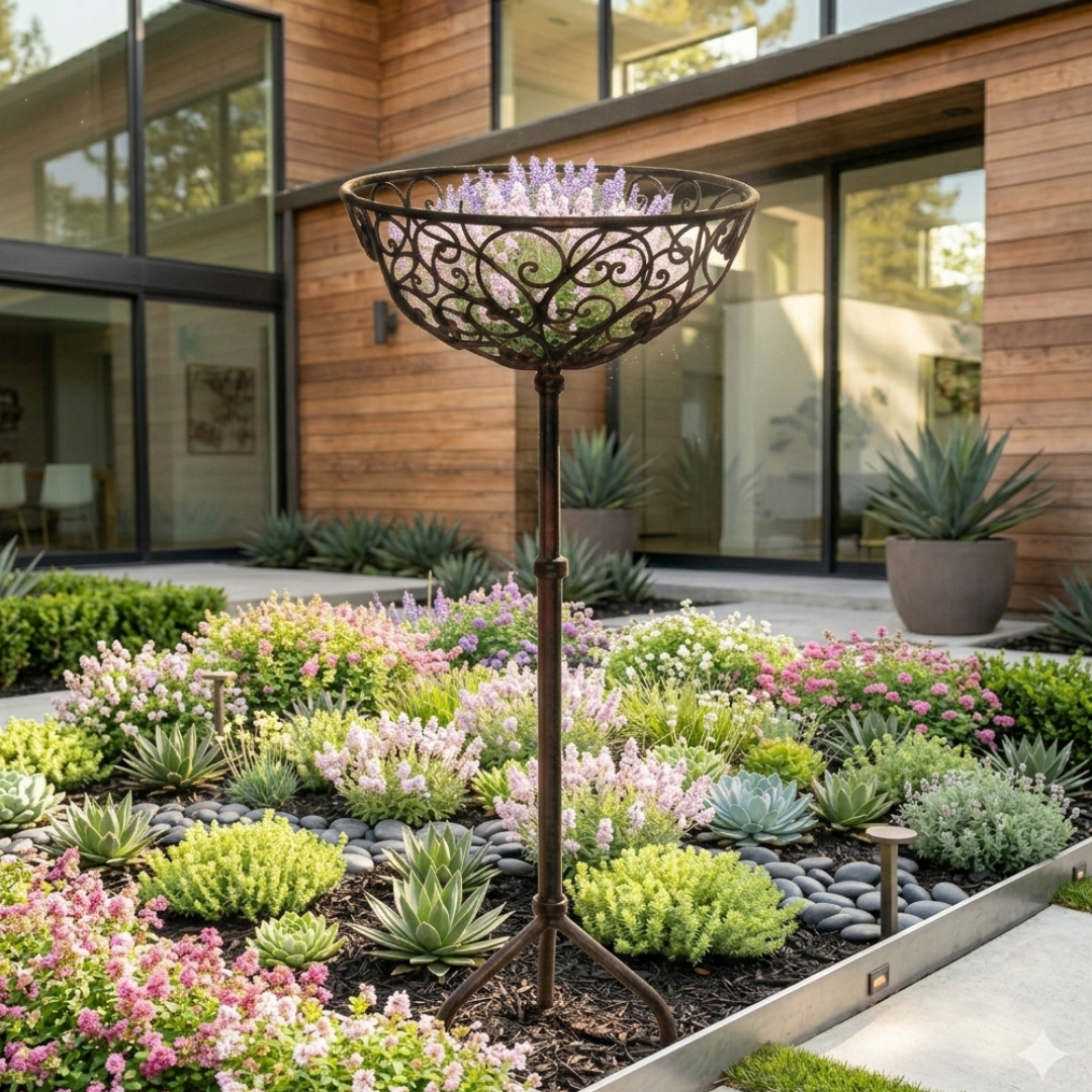 Blumensteckkorb Metall dunkelrostfarben 120 cm – großer Blumenständer
