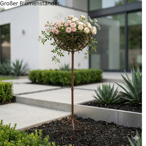 Blumensteckkorb Metall dunkelrostfarben 110 cm – Gartendeko Blumenständer