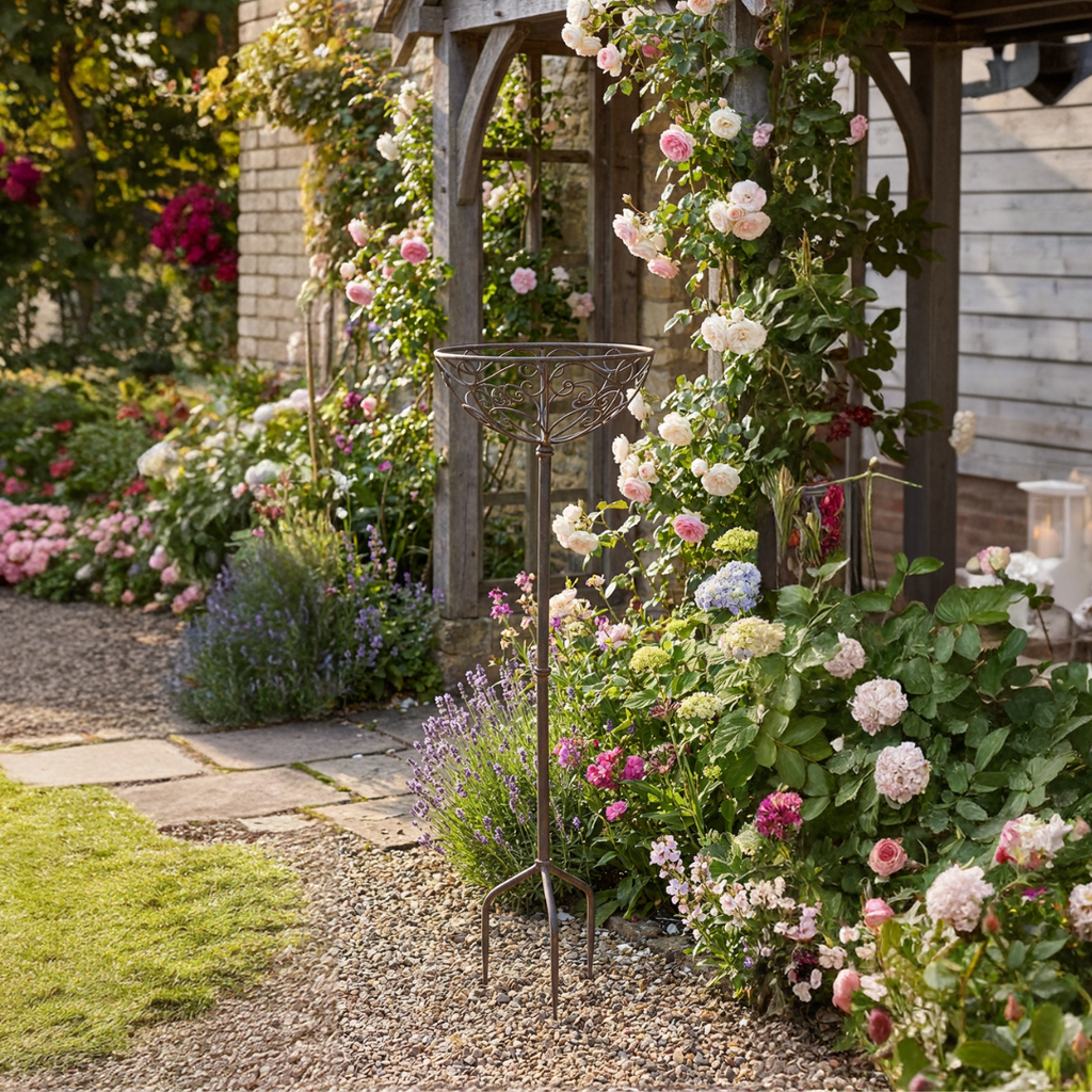 Blumensteckkorb Metall dunkelrostfarben 110 cm – Gartendeko Blumenständer