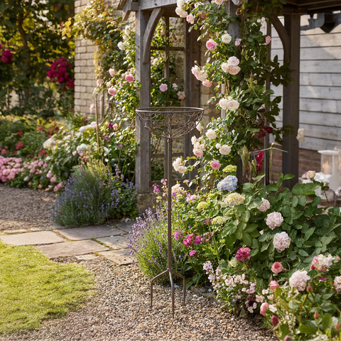 Blumensteckkorb Metall dunkelrostfarben 110 cm – Gartendeko Blumenständer