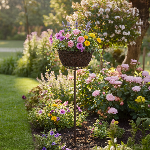 Blumensteckkorb Metall dunkelrostfarben Höhe 80 cm Pflanzkorb