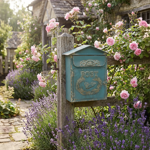 Briefkasten Metall antikblau 40 cm – Vintage Postkasten Gartendeko