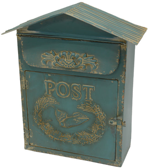 Briefkasten Metall antikblau 40 cm – Vintage Postkasten Gartendeko