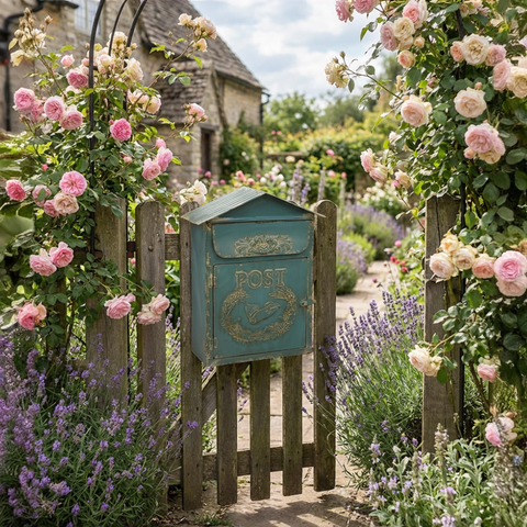 Briefkasten Metall antikblau 40 cm – Vintage Postkasten Gartendeko