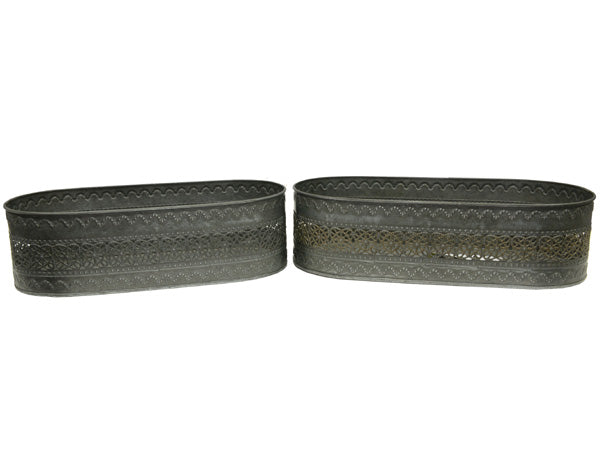 Pflanztopf oval 2er Set Metall Vintage – Gartendeko Blumentopf