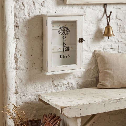 Schlüsselkasten Holz antikweiß 34 cm – Schlüsselbox Vintage