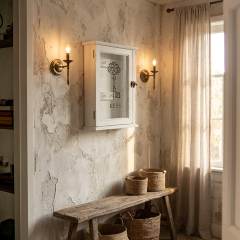 Schlüsselkasten Holz antikweiß 34 cm – Schlüsselbox Vintage